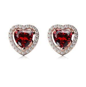 10k Rose Gold Plated 1/2 Ct Created Halo Heart Garnet Stud Earrings