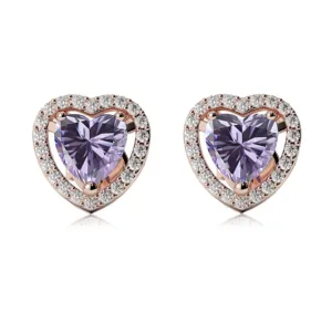 10k Rose Gold Plated 2 Ct Created Halo Heart Tanzanite Stud Earrings