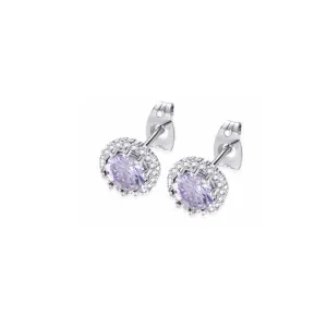 10k White Gold Plated 1 Ct Created Halo Round Tanzanite Stud Earrings