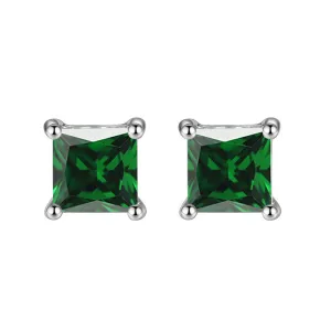 10k White Gold Plated 1 Ct Princess Cut Created Emerald Stud Earrings