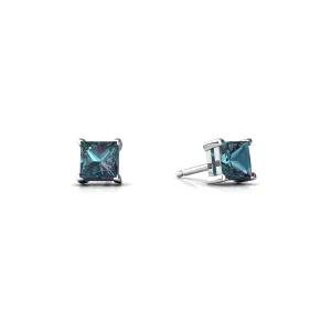 10k White Gold Plated 1/2 Ct Square Princess Cut Created Alexandrite Sapphire Stud Earrings