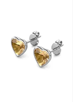 10k White Gold Plated 2 Carat Heart Created Champagne Stud Earrings