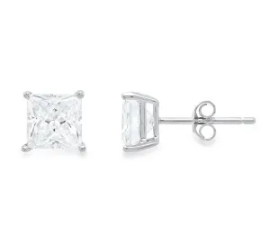 10k White Gold Plated Created White Sapphire 1/2Ct Princess Cut Stud Earrings