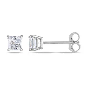 10k White Gold Plated Created White Sapphire 1Ct Square Cut Stud Earrings