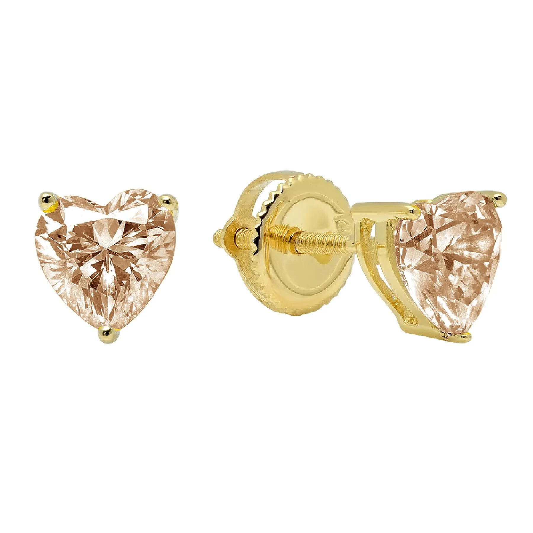 10k Yellow Gold Plated 1 Carat Heart Created Champagne Stud Earrings