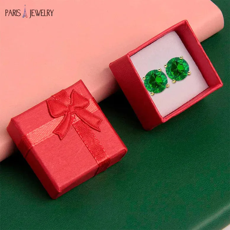 10k Yellow Gold Plated 1 Ct Round Created Emerald Stud Earrings