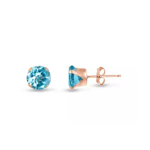 14k Rose Gold Plated Over Sterling Silver 1/2 Carat Round Created Aquamarine Stud Earrings