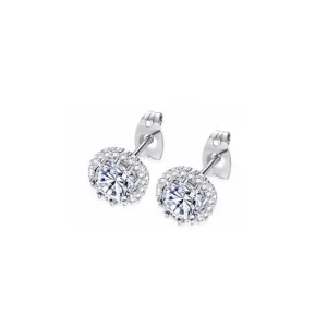 14k White Gold Plated 1/2 Ct Created Halo Round White Sapphire Stud Earrings