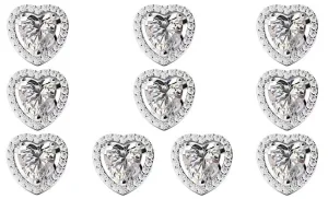 14k White Gold Plated 2Ct Heart White Sapphire Set of Five Halo Stud Earrings