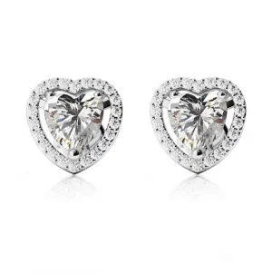 14k White Gold Plated 3 Ct Created Halo Heart White Sapphire Stud Earrings