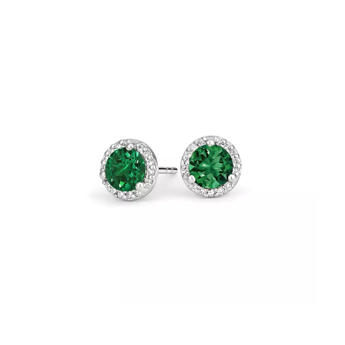 14k White Gold Plated 3 Ct Round Created Emerald Halo Stud Earrings