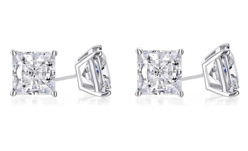 14k White Gold Plated 3Ct Princess Cut White Sapphire Set Of Two Stud Earrings