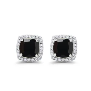 14k White Gold Plated 4 Ct Created Halo Princess Cut Black Sapphire Stud Earrings