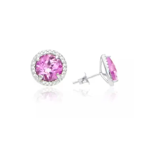 14k White Gold Plated 4 Ct Round Created Tourmaline Halo Stud Earrings