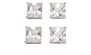 14k White Gold Plated 4mm 1Ct Square Cut White Sapphire Set Of Two Stud Earrings