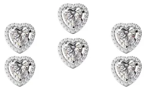 14k White Gold Plated 6mm 1Ct Heart White Sapphire Set of Three Halo Stud Earrings