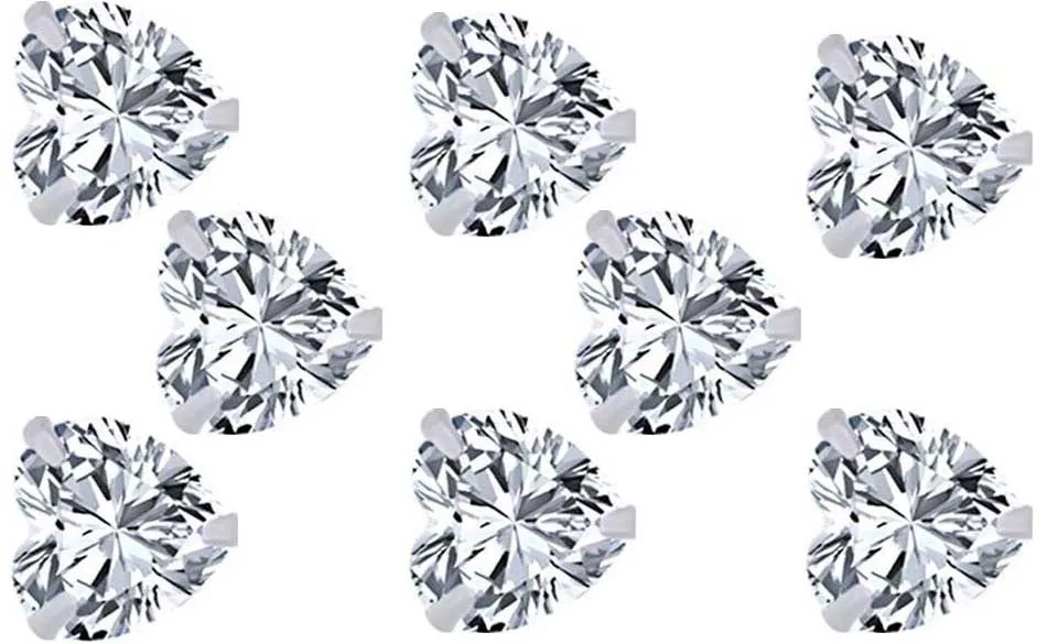 14k White Gold Plated 6mm 2Ct Heart White Sapphire Set Of Four Stud Earrings