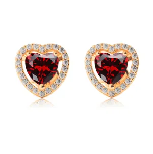 14k Yellow Gold Plated 1/2 Ct Created Halo Heart Garnet Stud Earrings