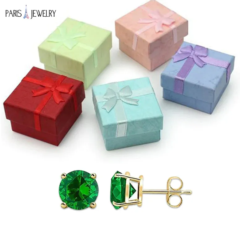 14k Yellow Gold Plated 2 Ct Round Created Emerald Stud Earrings