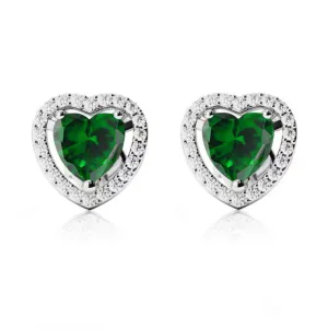 18k White Gold Plated 1 Ct Created Halo Heart Emerald Stud Earrings