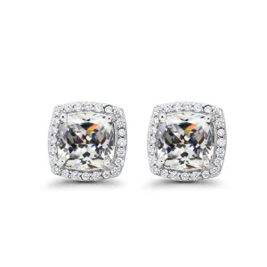 18k White Gold Plated 1/2 Ct Created Halo Princess Cut White Sapphire Stud Earrings