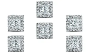 18k White Gold Plated 1/2Ct Princess Cut White Sapphire Set of Three Halo Stud Earrings