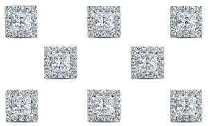 18k White Gold Plated 4mm 4Ct Princess Cut White Sapphire Set of Four Halo Stud Earrings