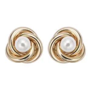 18K Yellow Gold Plated White Freshwater Pearl Round 4 CT Stud Earrings