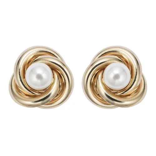 18K Yellow Gold Plated White Freshwater Pearl Round 4 CT Stud Earrings