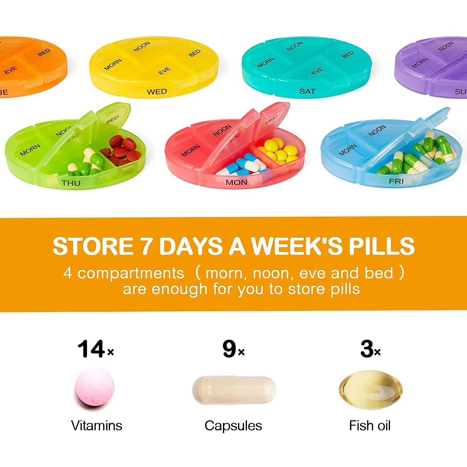 2-Pack: Weekly Pill Organizer 4 Times-A-Day