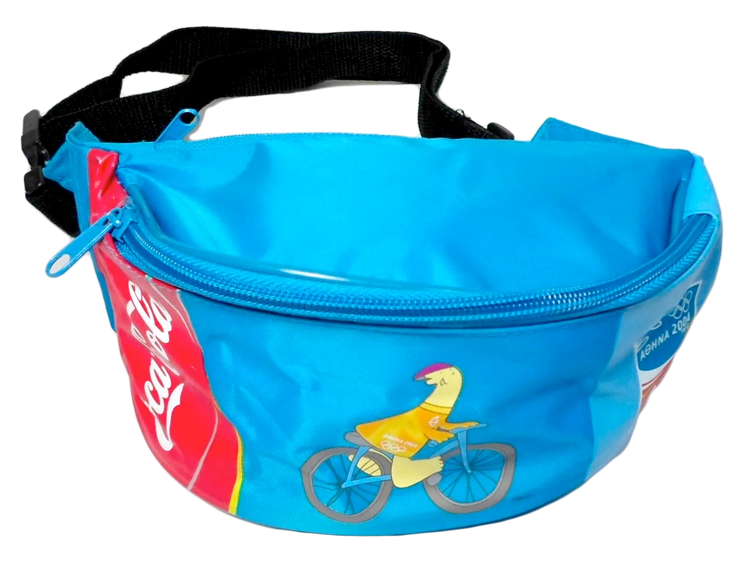 2004 Olympics Athens Retro Coca Cola Fanny Pack 6'' Official Athena Banana Bum Bag Blue Waist Hip Pouch