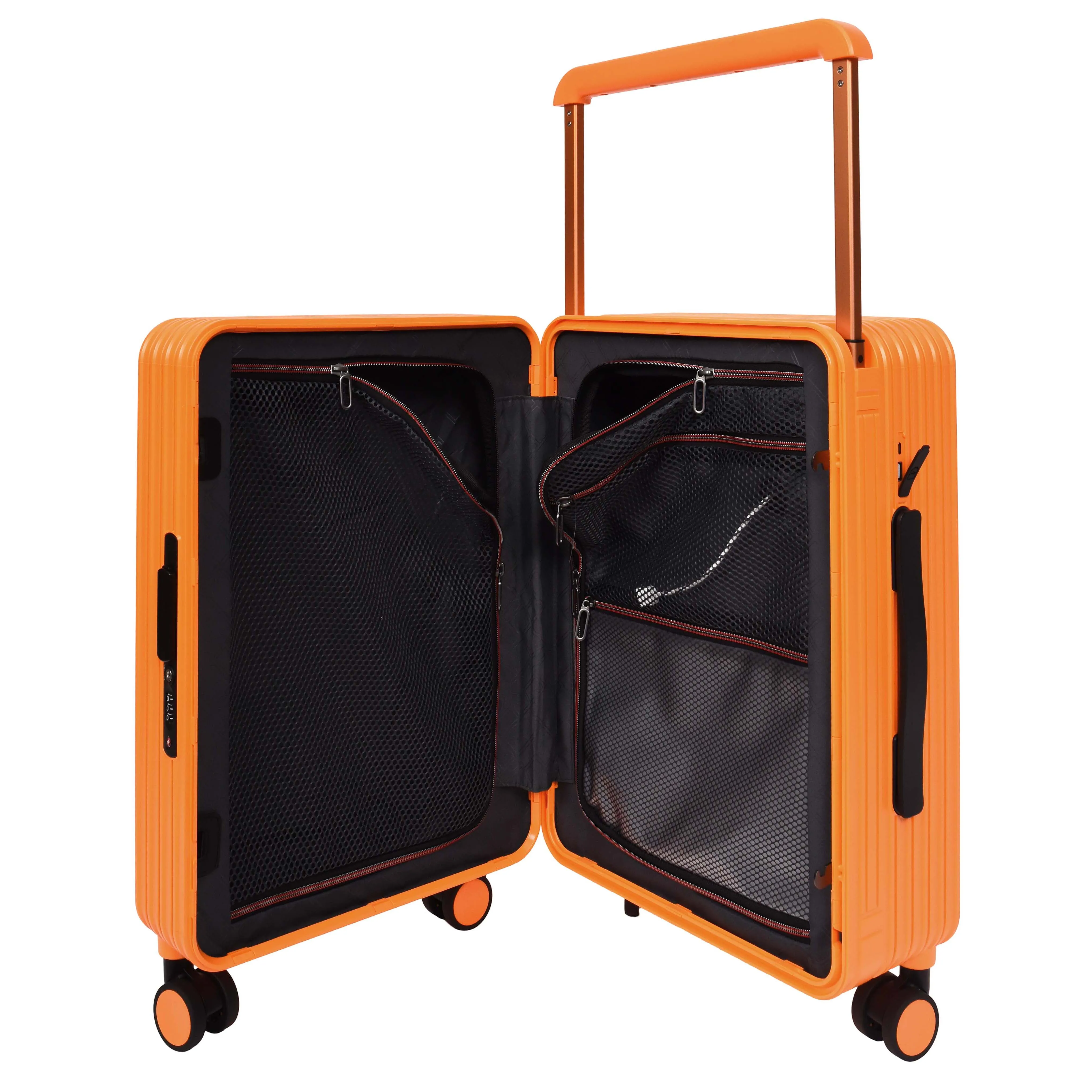 20" Cabin Size USB Port Suitcase Four Wheels Hard Shell Smart Luggage Expedition Orange