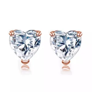 24k Rose Gold Plated 1/2 Carat Heart Created White Sapphire Stud Earrings