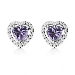 24k White Gold Plated 1/2 Ct Created Halo Heart Tanzanite Stud Earrings