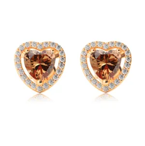 24k Yellow Gold Plated 4 Ct Created Halo Heart Citrine Stud Earrings