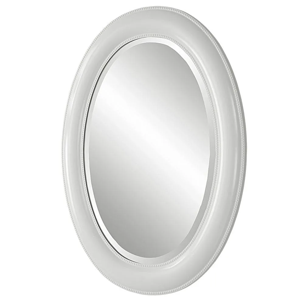 29 Inch Wood Wall Mirror, Beaded Oval Shape, White By Casagear Home