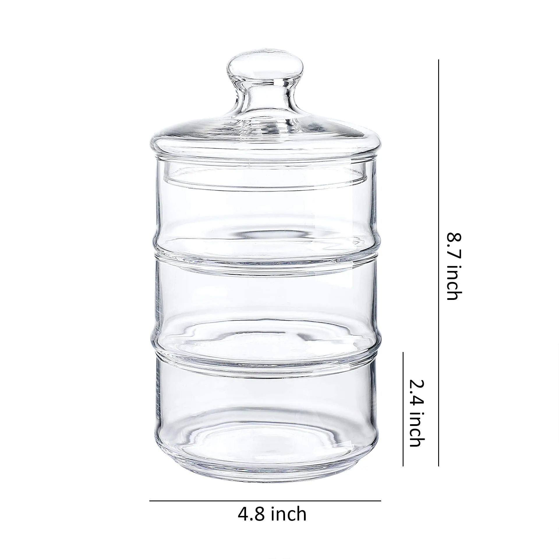 3-Tier Stacking Glass Apothecary Jar D4.8XH8.7" Round Glass Storage Canisters for Kitchen