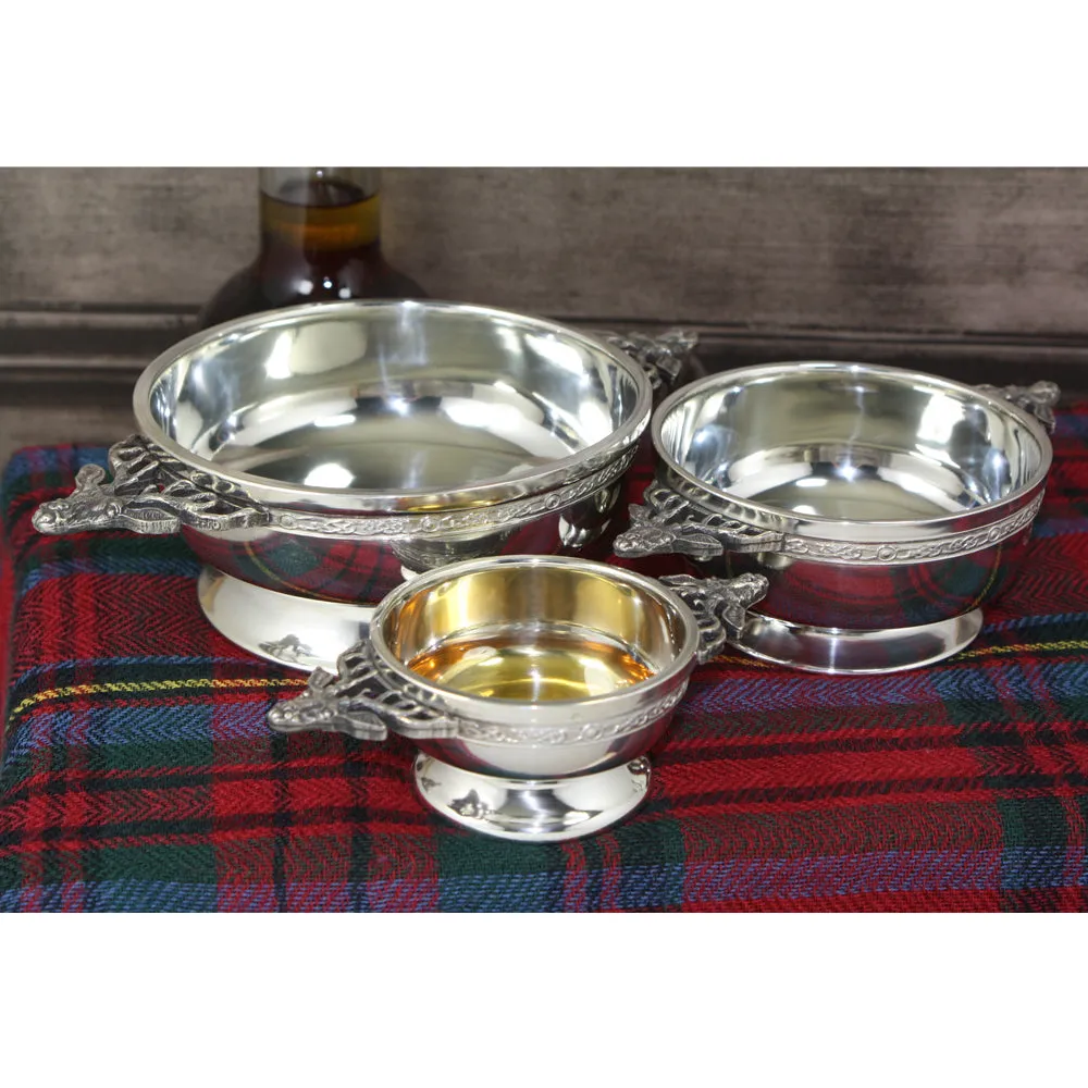 3.5 Inch Stag Handle Pewter Quaich Bowl