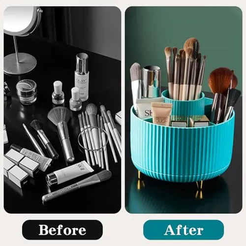 360° Rotate Makeup Brush Holder Organizer, Makeup Organizers Countertop, Makeup organization and Skincare Storage with Gift Box Packing for Vanity, Desktop, Bathroom (Black)