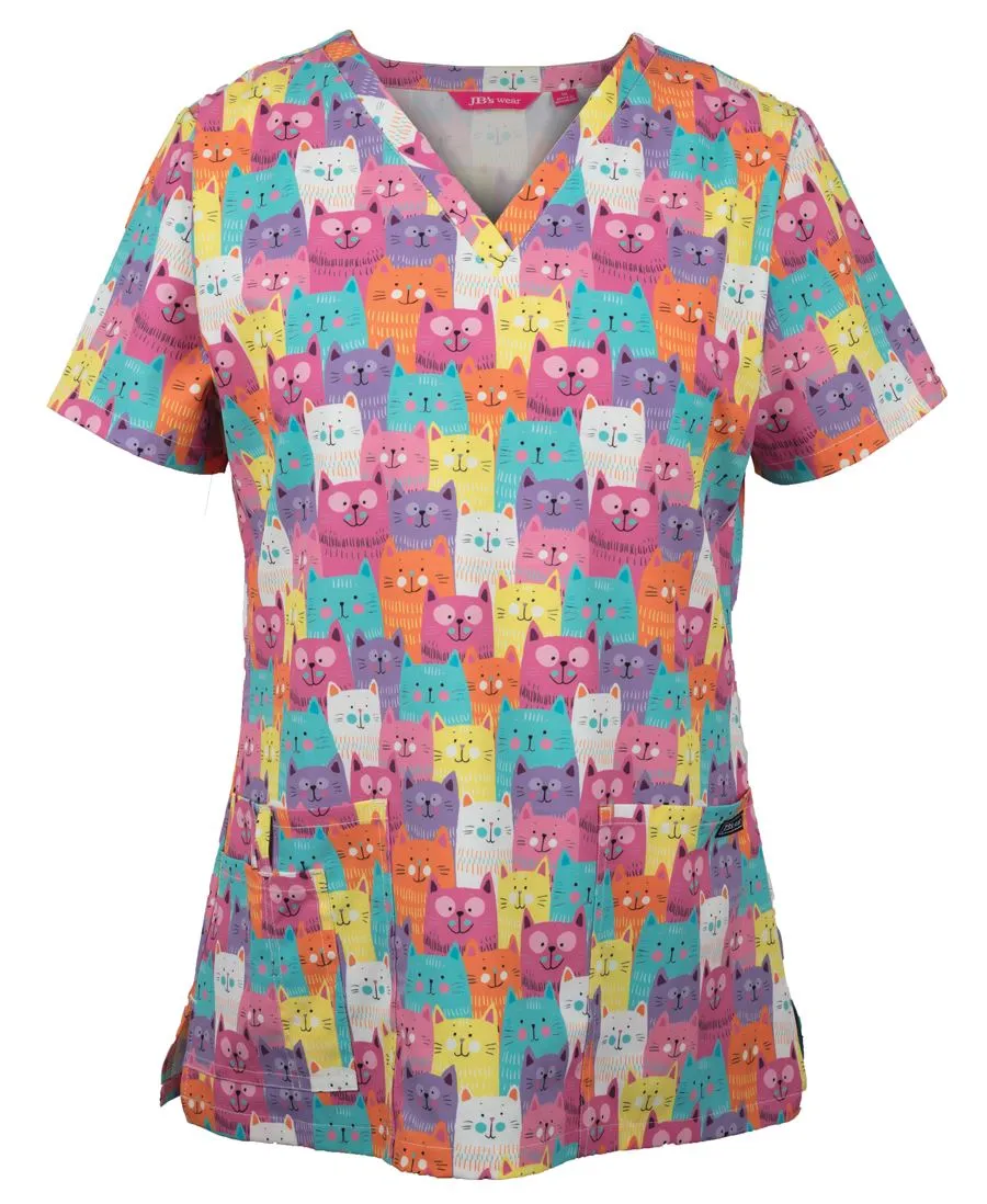 4STP1 JB's Ladies Scrub Top Printed