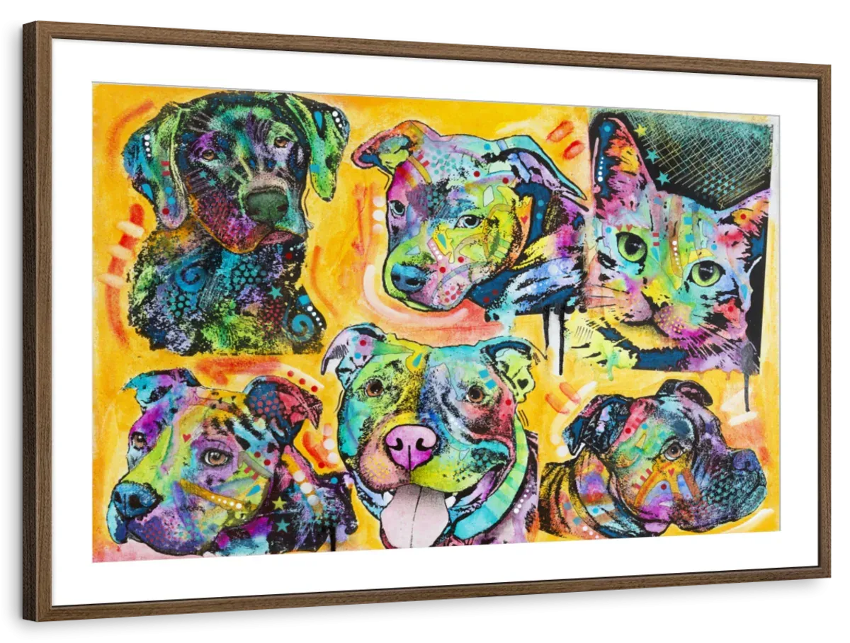 5 Dogs And A Cat Wall Art