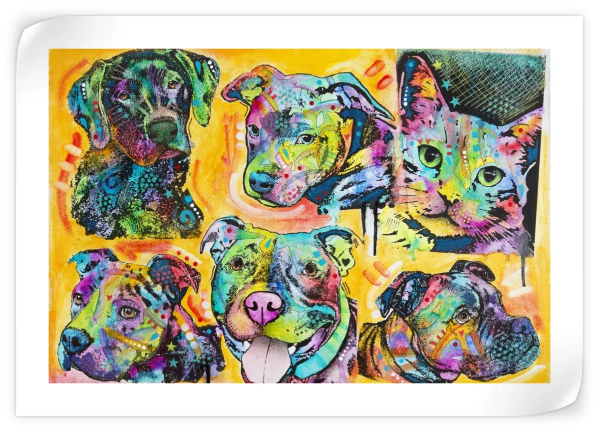 5 Dogs And A Cat Wall Art