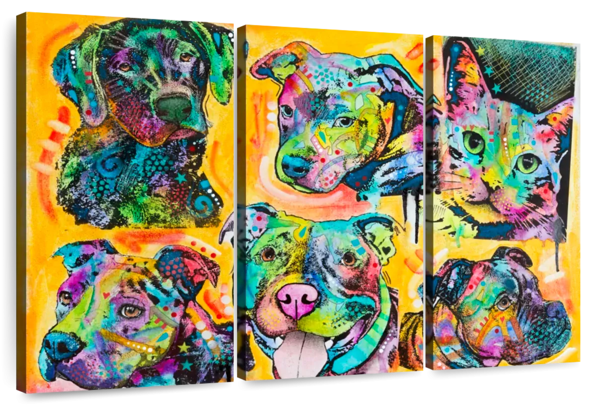 5 Dogs And A Cat Wall Art