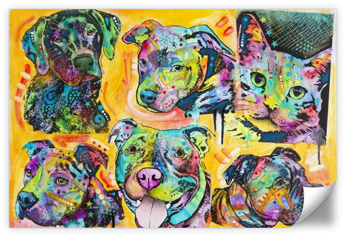 5 Dogs And A Cat Wall Art