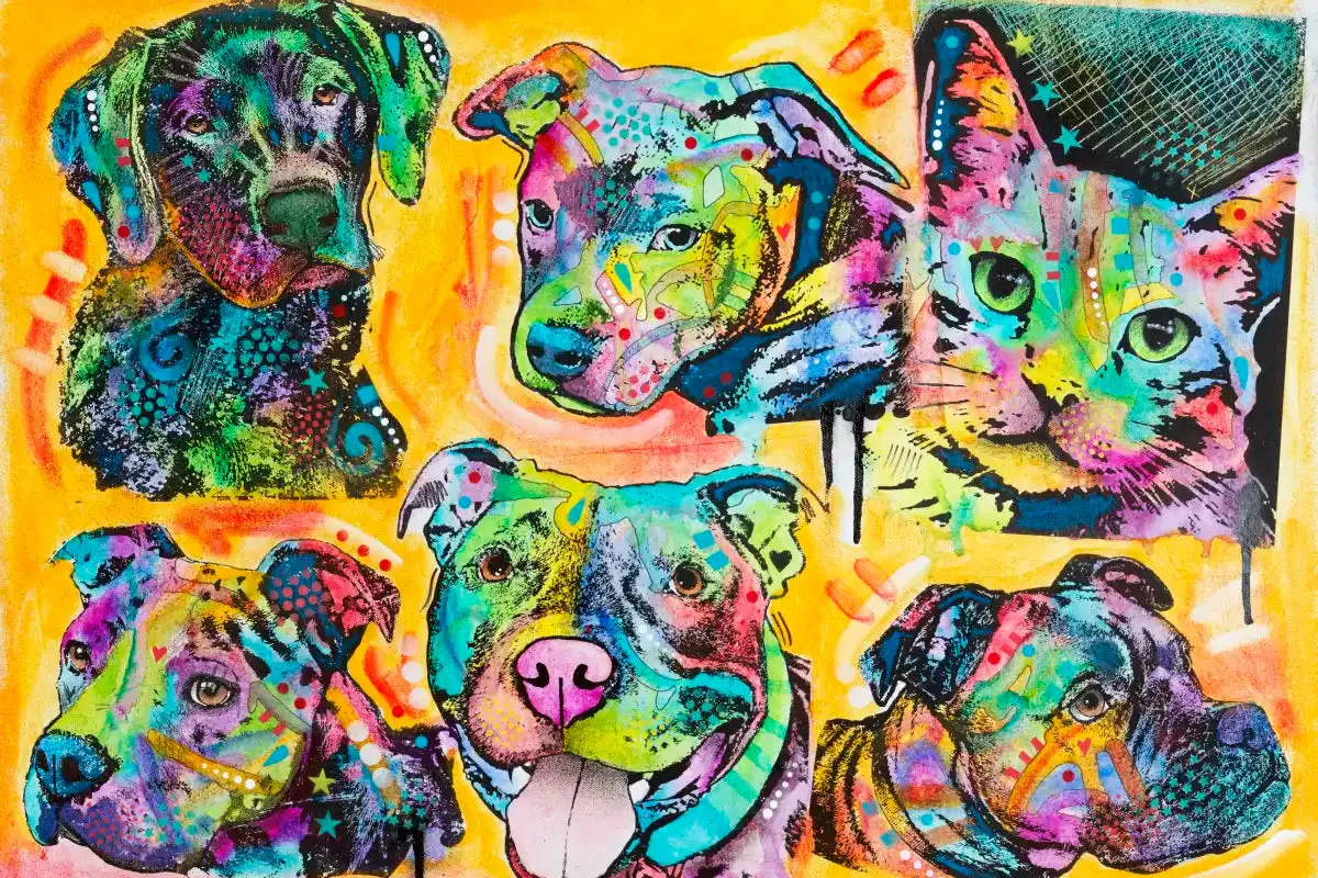 5 Dogs And A Cat Wall Art