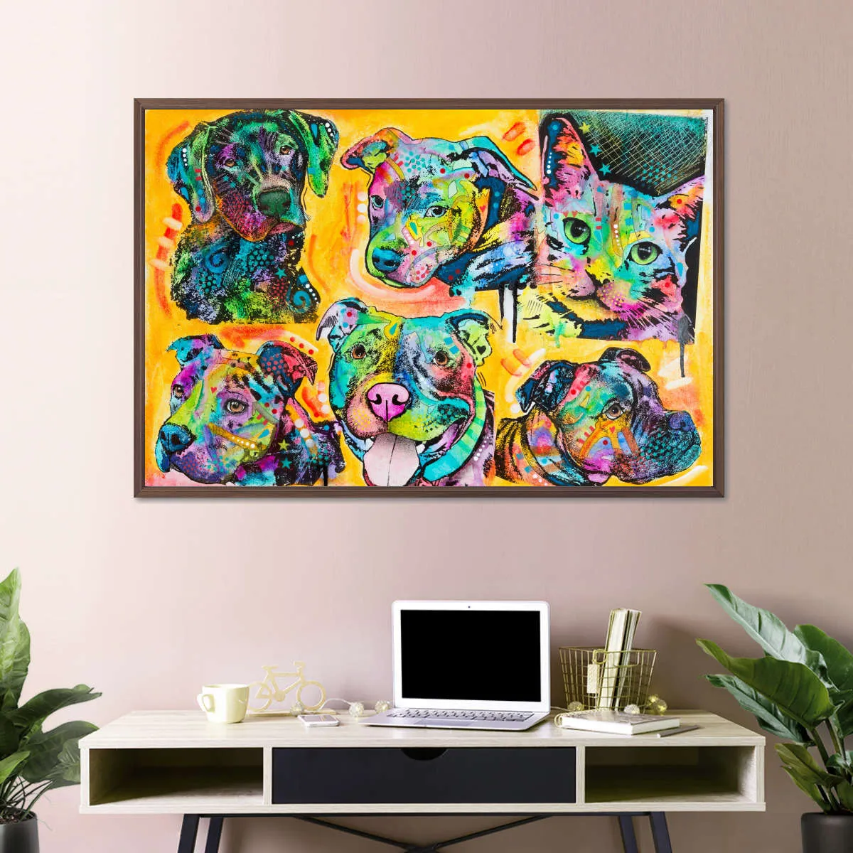 5 Dogs And A Cat Wall Art