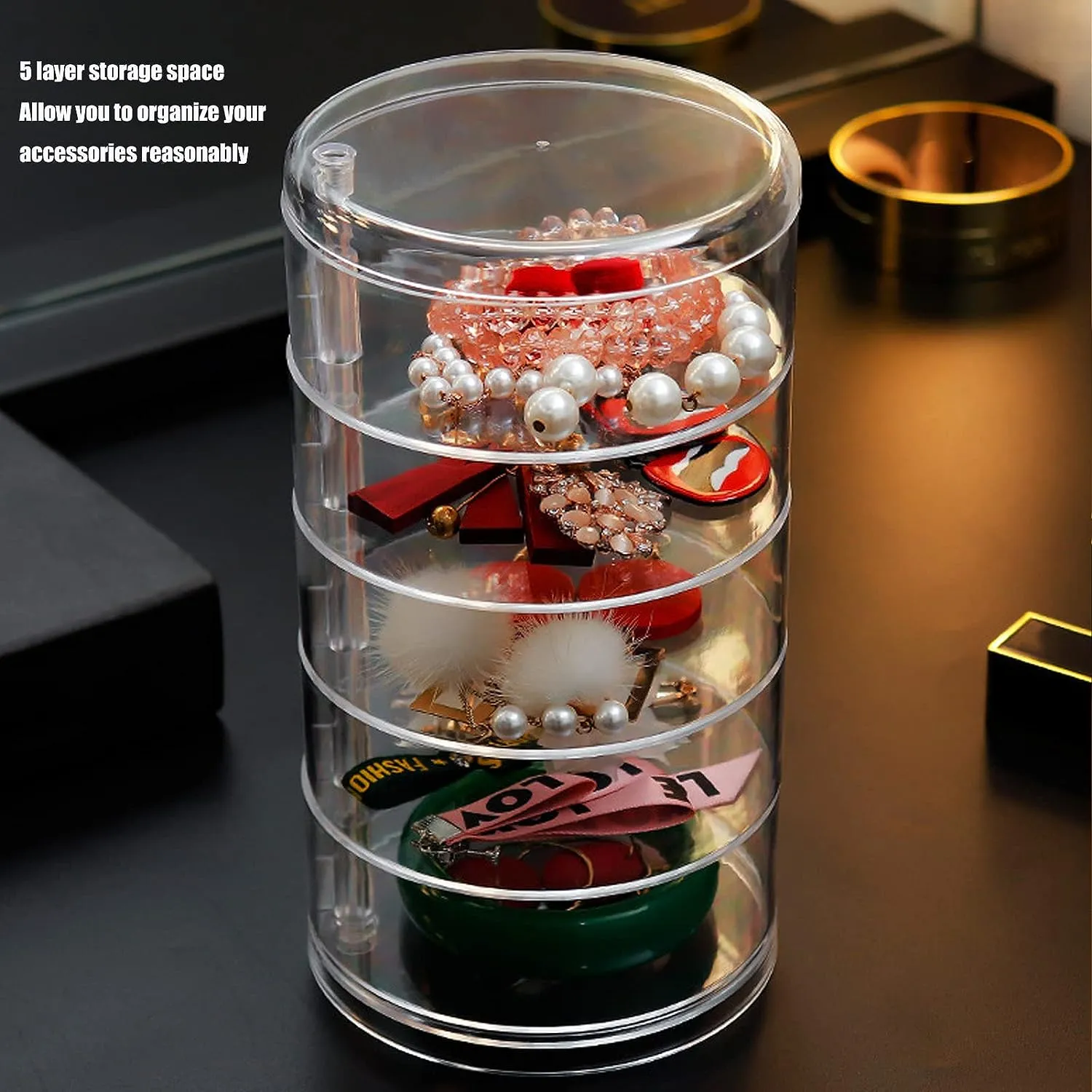 5 Layers Transparent Rotating Jewelry Storage Box Organizer Jn-098