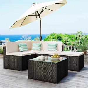 5-Piece: Patio Rattan PE Wicker Furniture Corner Sofa Set