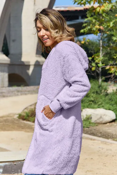 7 colors - Double Take Full Size Hooded Teddy Bear Jacket with Thumbholes