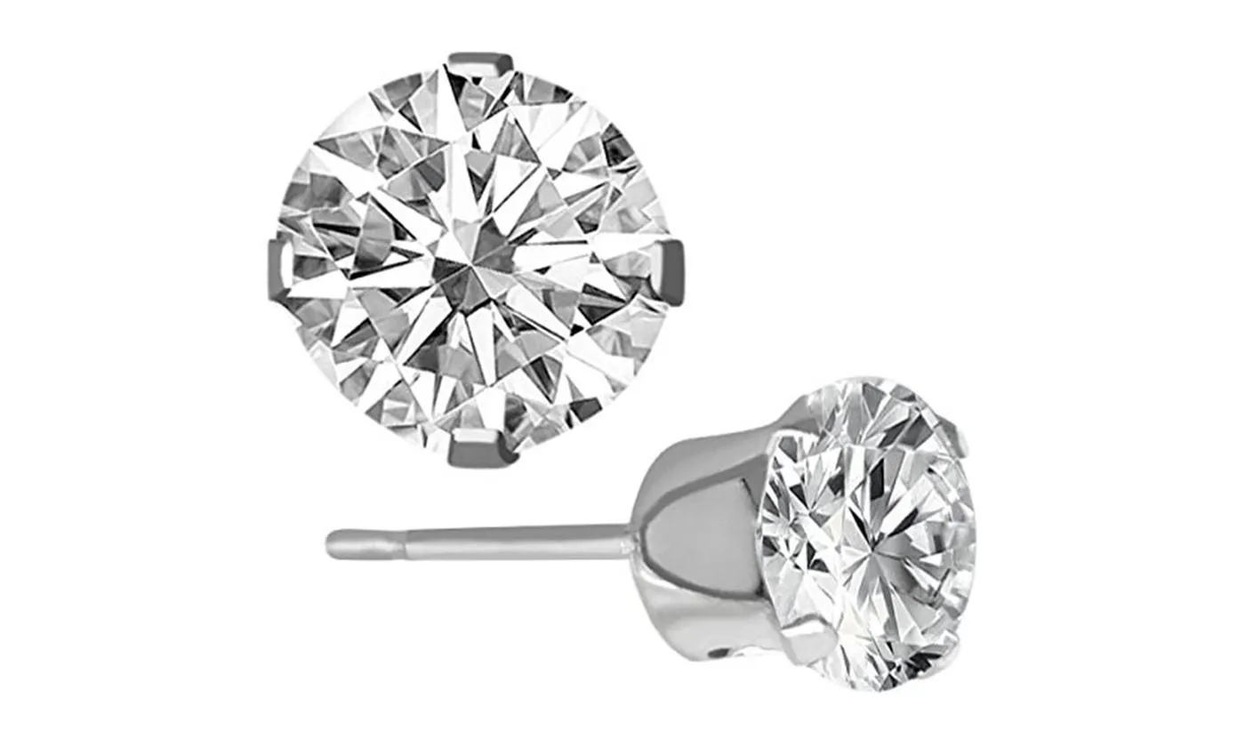 925 Round Cut Cubic Zirconia CZ Stud Earrings Plated